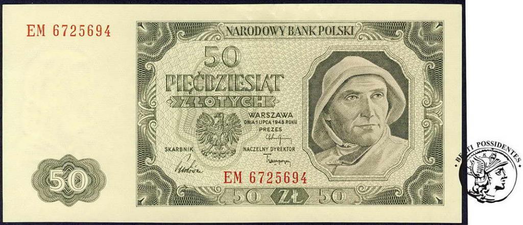 Polska 50 złotych 1948 seria EM st. 3+
