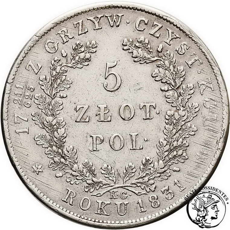 Polska Powstanie Listopadowe 5 złotych 1831 st. 3+