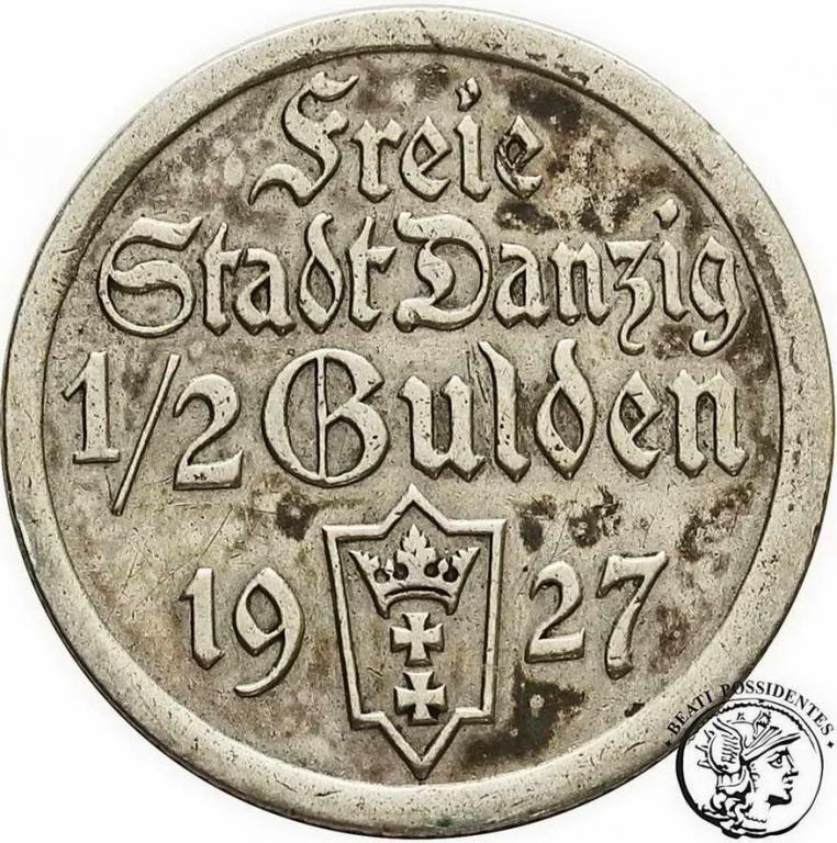 Polska Wolne Miasto Gdańsk 1/2 Guldena 1927 st.3