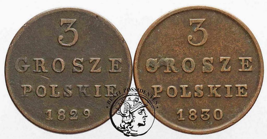 Polska 3 grosze 1829 + 1830 lot 2 szt. st.3/3-