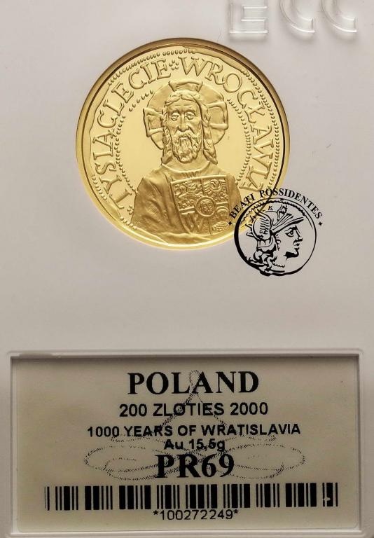 200 złotych 2000 Tysiąc lat Wrocławia GCN PR69