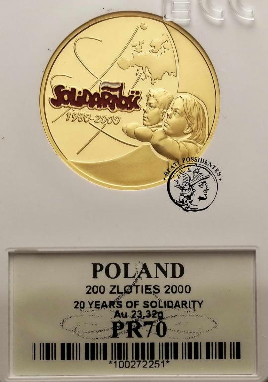 200 złotych 2000 20lat Solidarność emalia GCN PR70
