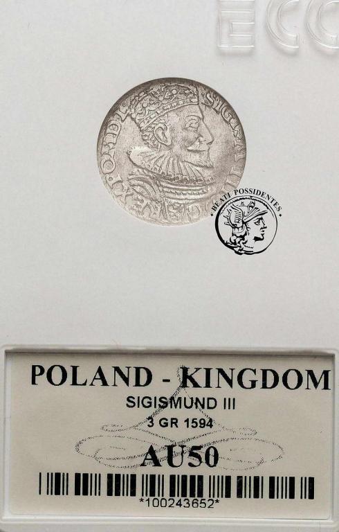 Zygmunt III Waza trojak 1594 Malbork GCN AU50