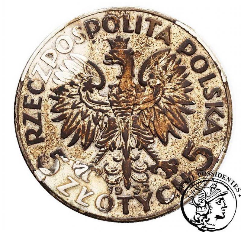 Polska II RP 5 złotych 1932 głowa kobiety znak st3