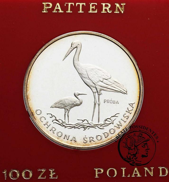 Polska PRÓBA 100 zł 1982 bociany SREBRO st. L