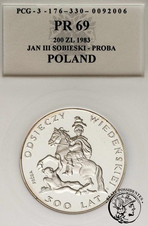 Polska PRÓBA 200 zł 1983 Sobieski SREBRO  PCG PR69