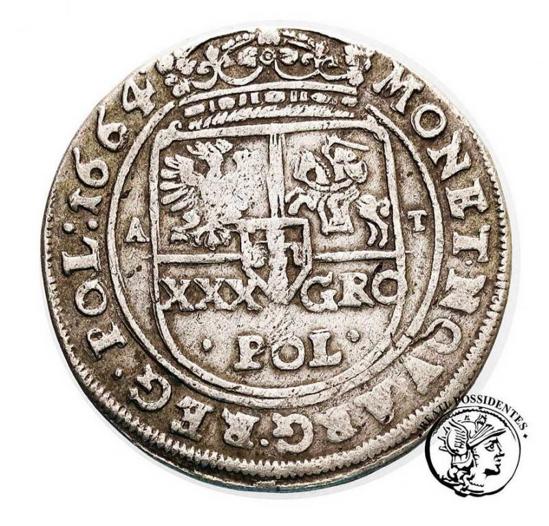 Polska Jan Kazimierz tymf (złotówka kor) 1664 st.3
