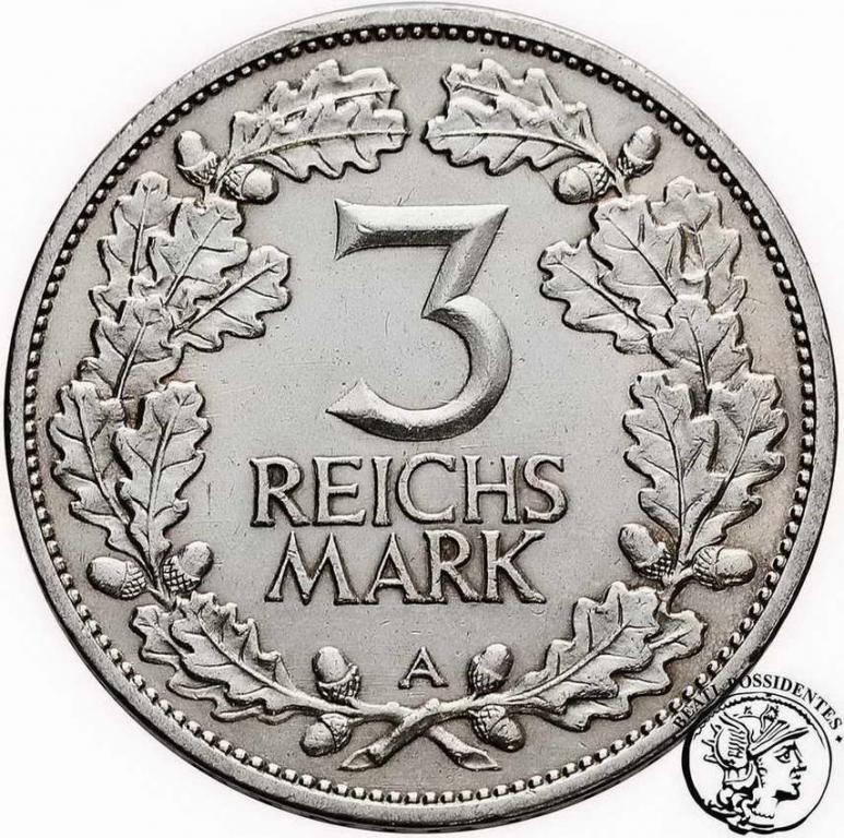 Niemcy Weimar 3 Marki 1925 A Rheinlande st. 3