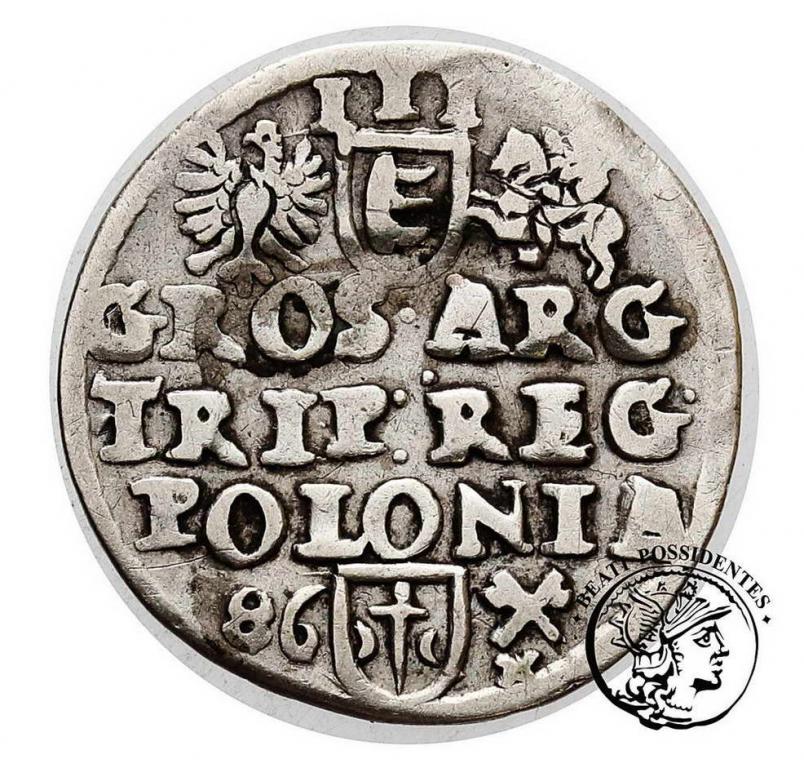 Polska Stefan Batory trojak kor Poznań 1586 st. 3