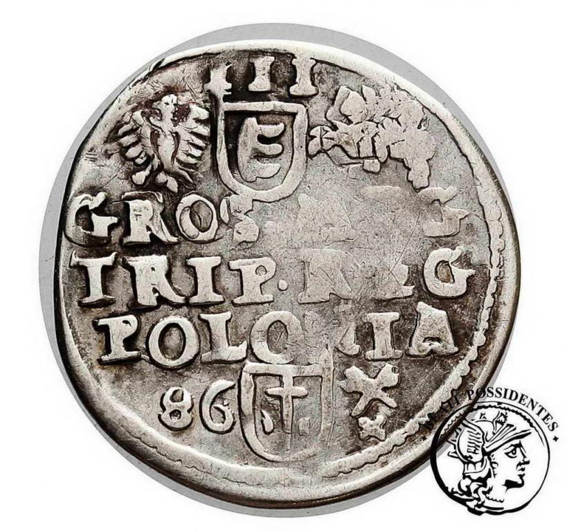Polska Stefan Batory trojak kor 1586 Poznań st. 3-