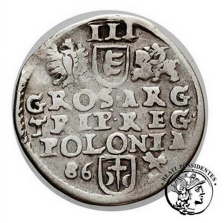 Polska Stefan Batory trojak kor 1586 Poznań st. 3-