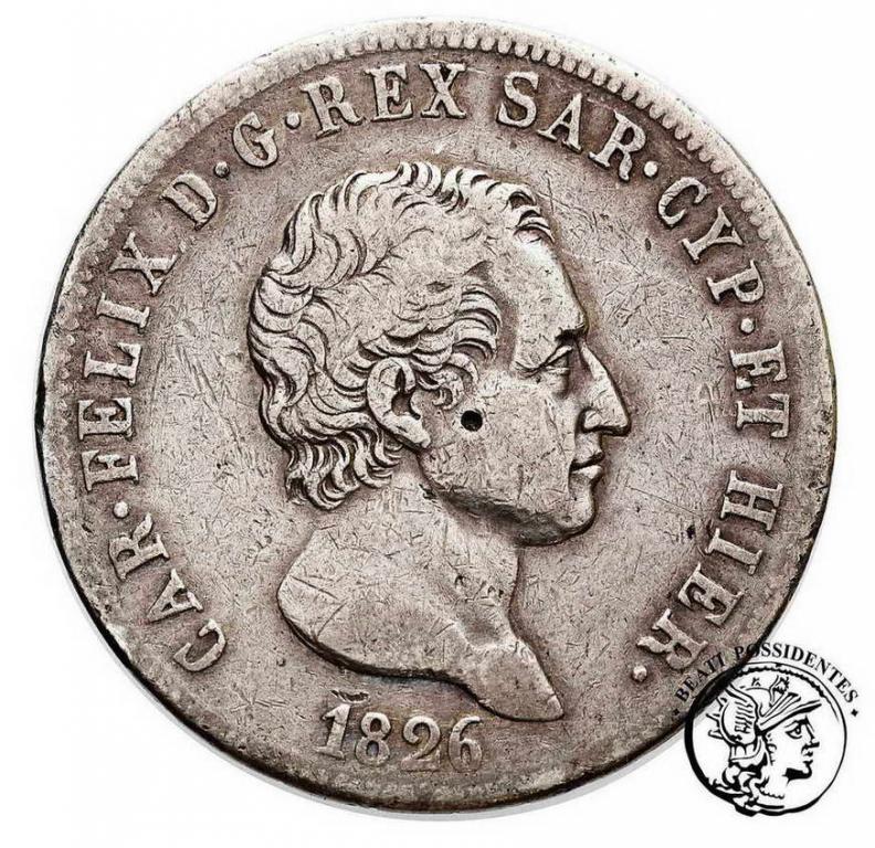 Włochy Sardynia 5 Lirów 1826 (kotwica) st.3-