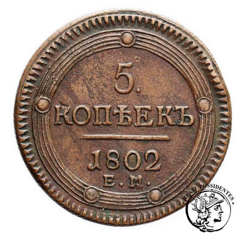 Rosja 5 Kopiejek 1802 EM Alexander I st.3+
