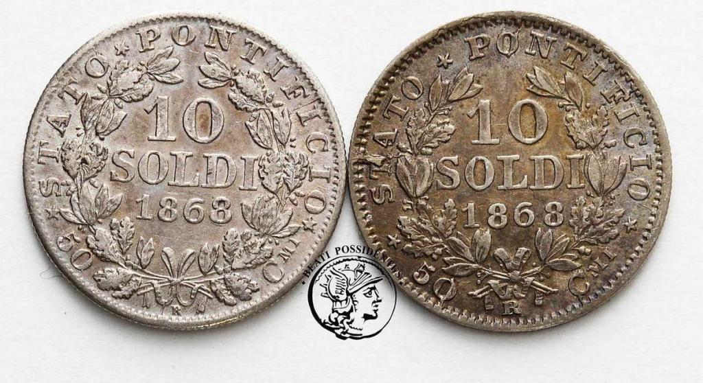 Watykan 10 soldi 1868 An XXI + An XXIII st.3+