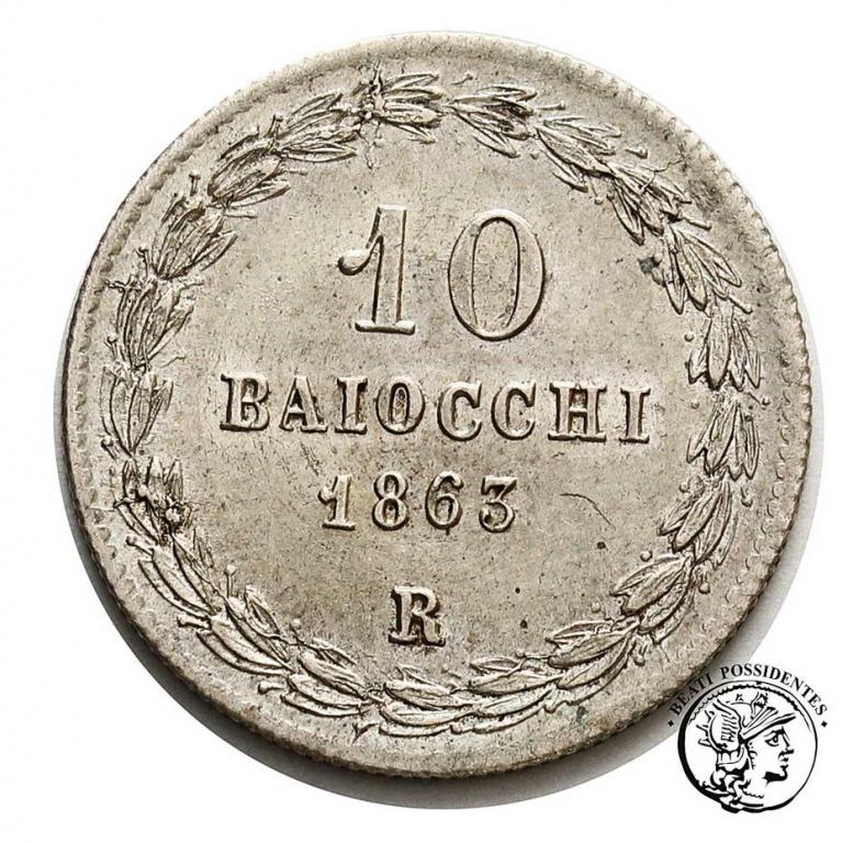 Watykan 10 Baiocchi 1863 R An XVII Pius IX st. 3+