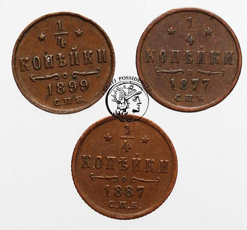 Rosja 1/4 kop 1877, 1887, 1899 lot 3 szt st. 3