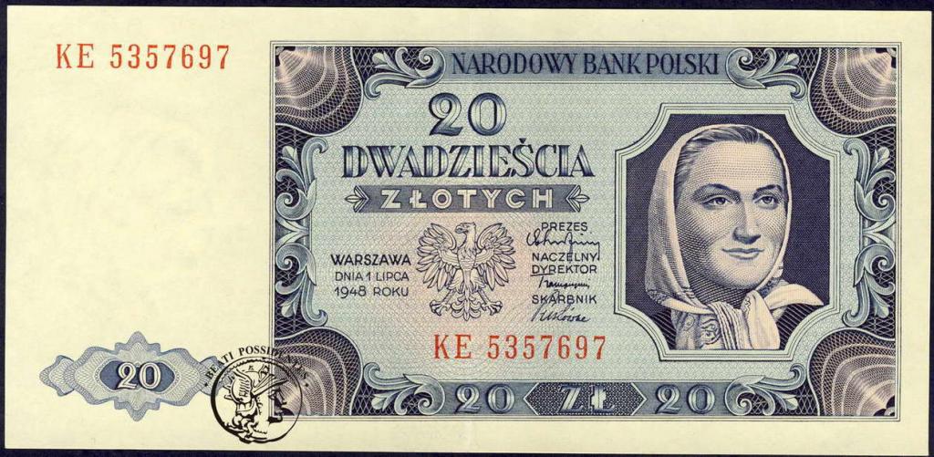 Polska 20 złotych 1948 KE st. 2-