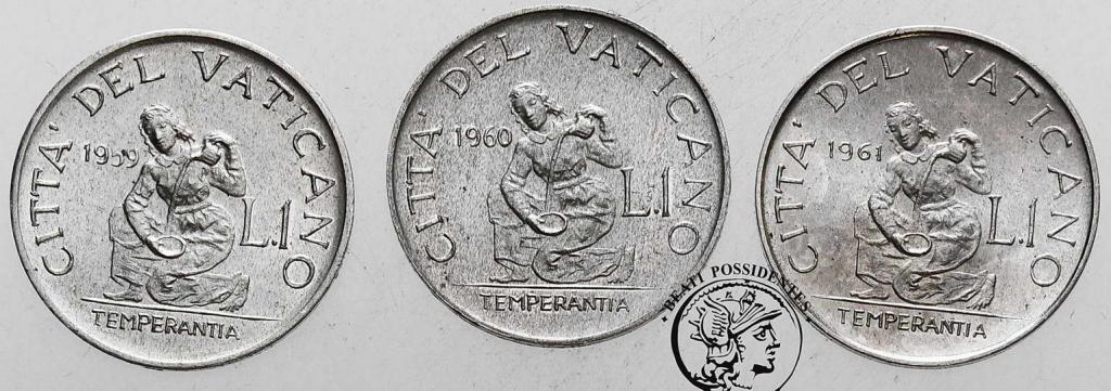 Watykan 1 Lira 1959-61 Jan XXIII lot 3 szt st.1/1-