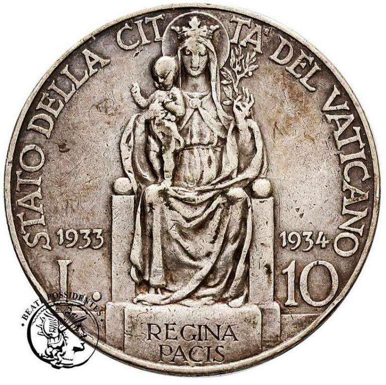 Watykan 10 Lire 1933-4 Pius XI st. 2-