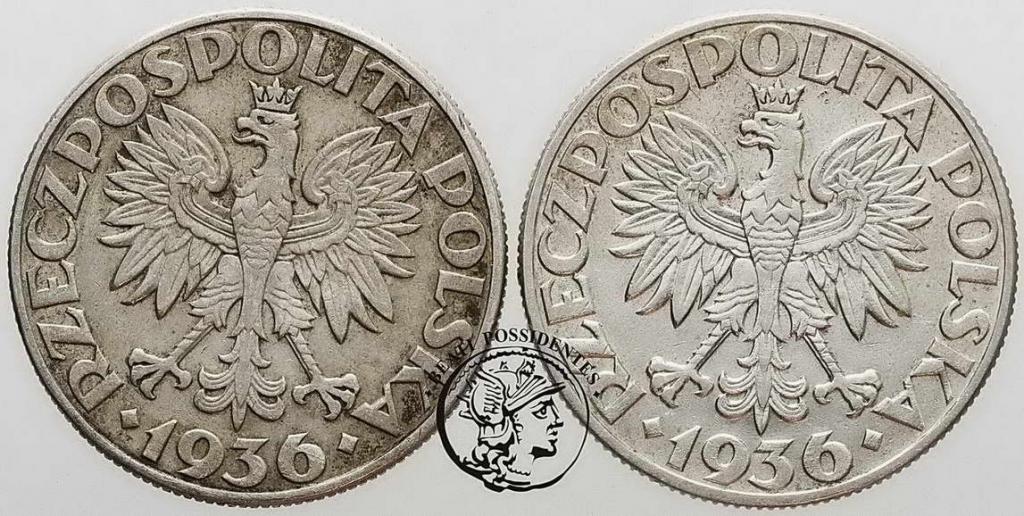 Polska 5 złotych 1936 Żaglowiec lot 2 szt st. 3