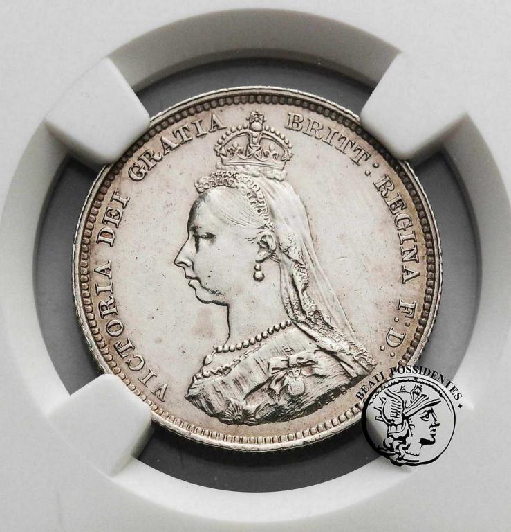 Wielka Brytania 1 Shilling 1887 NGC UNC DETAILS