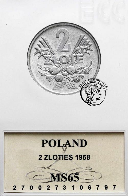 Polska PRL 2 złote 1958 GCN MS65