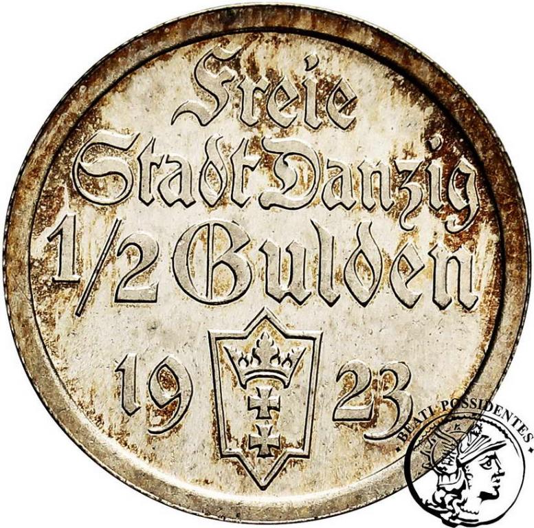 Wolne Miasto Gdańsk 1/2 Gulden 1923 lustrzanka stL