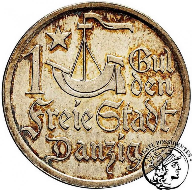 Wolne Miasto Gdańsk 1 Gulden 1923 lustrzanka st.L