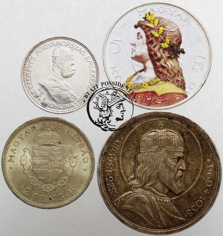 Węgry monety srebrne lot 4 sztuk st.3/3+
