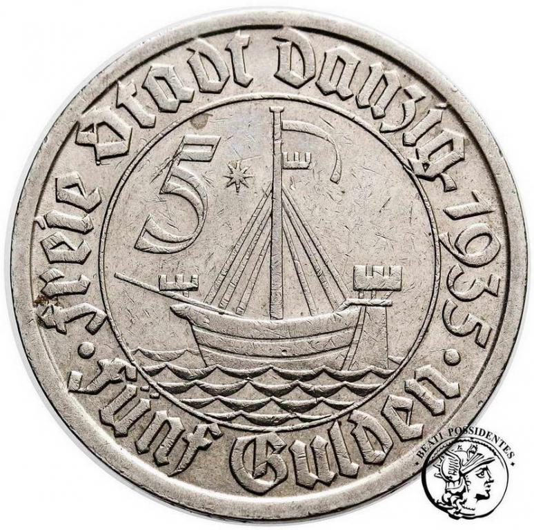 Polska Wolne Miasto Gdańsk 5 Guldenów 1935 st.3+