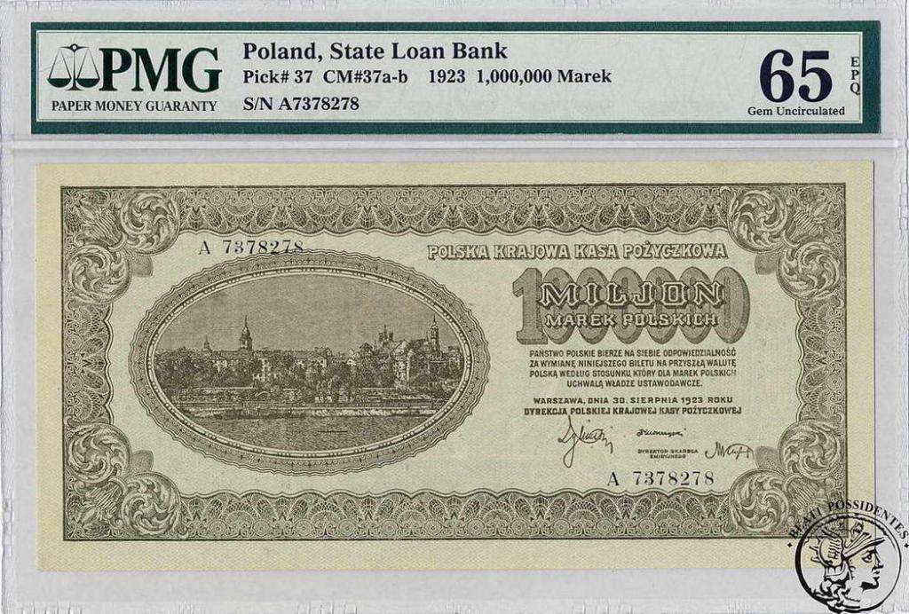 Polska 1 milion marek polskich 1923 seria A PMG65