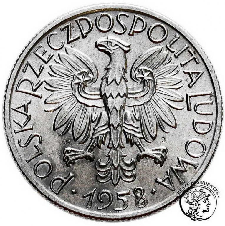 PRL 5 złotych 1958 Rybak wąskie 8 SŁONECZKO st.1