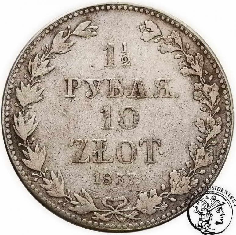 Polska 10 złotych = 1 1/2 Rbl 1837 MW st. 3/3-