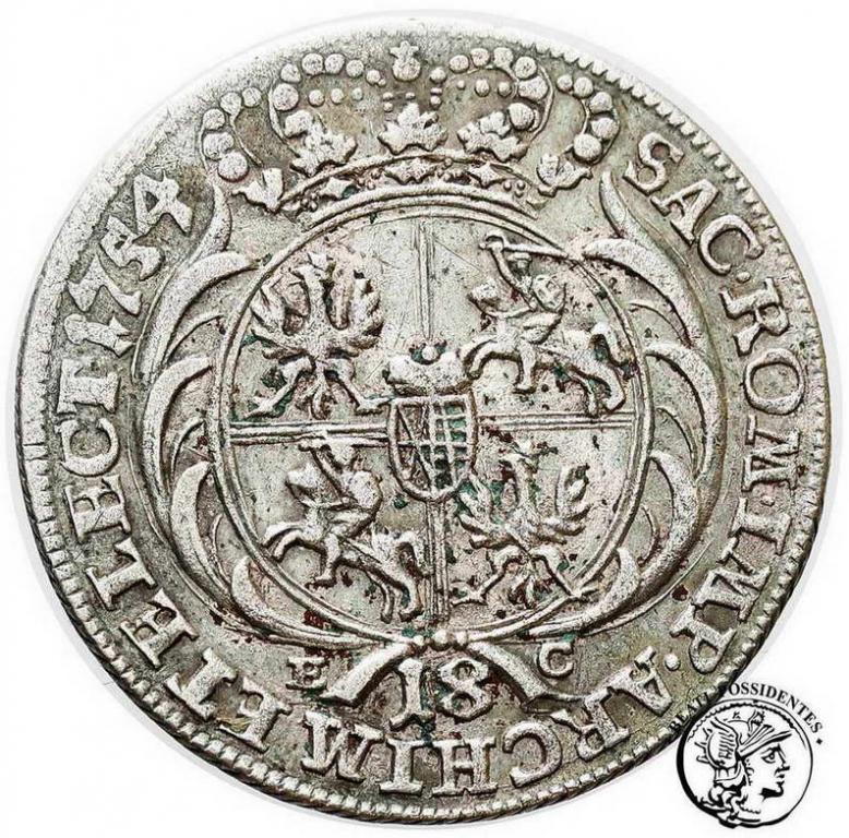 Polska August III Sas ort koronny 1754 st. 3