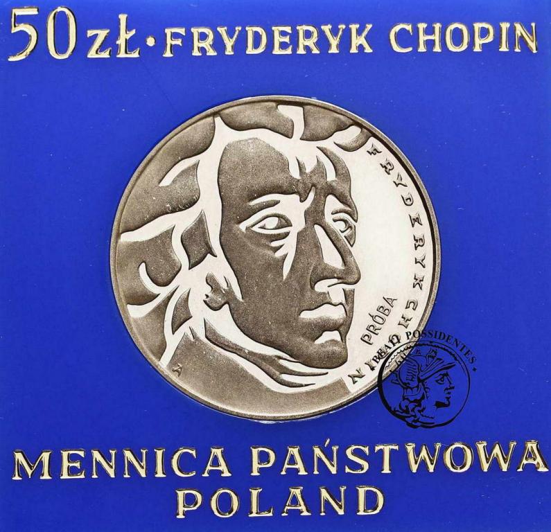 Polska PRL PRÓBA Ag 50 złotych 1972 Chopin st L/L-