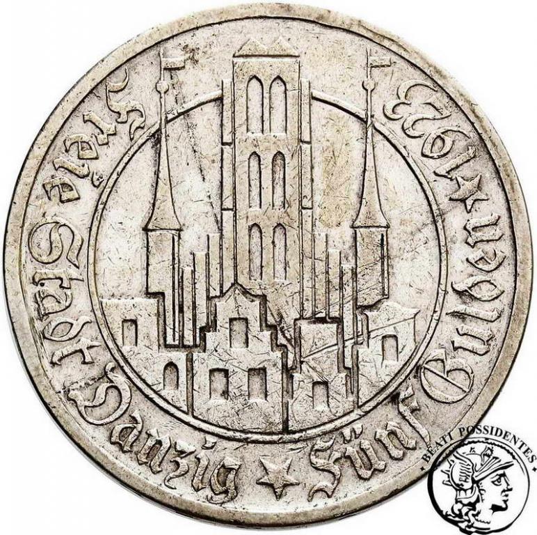 Polska Wolne Miasto Gdańsk 5 Guldenów 1923 st.3-/4