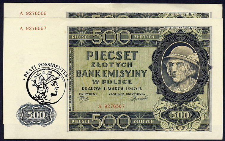 Polska 2 x 500 złotych 1940 Góral seria A st.2