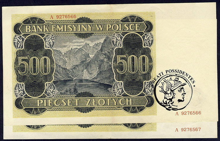 Polska 2 x 500 złotych 1940 Góral seria A st.2