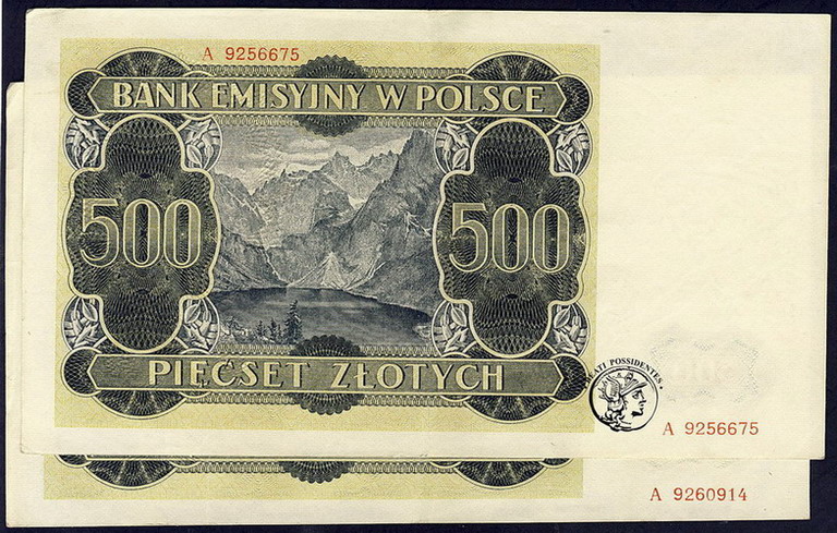 Polska 2 x 500 złotych 1940 Góral seria A st.2-/3