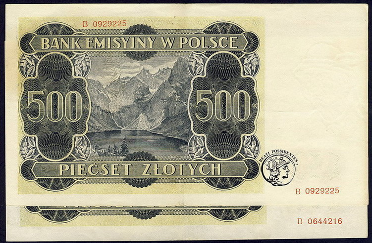 Polska 2 x 500 złotych 1940 Góral seria B st.2/2-
