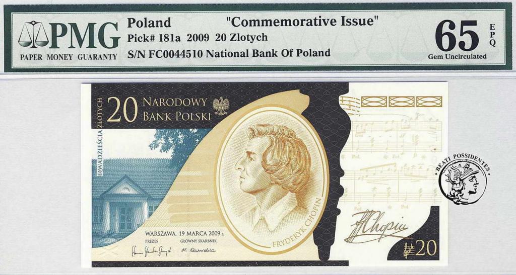 Polska 20 złotych 2009 F. Chopin PMG65
