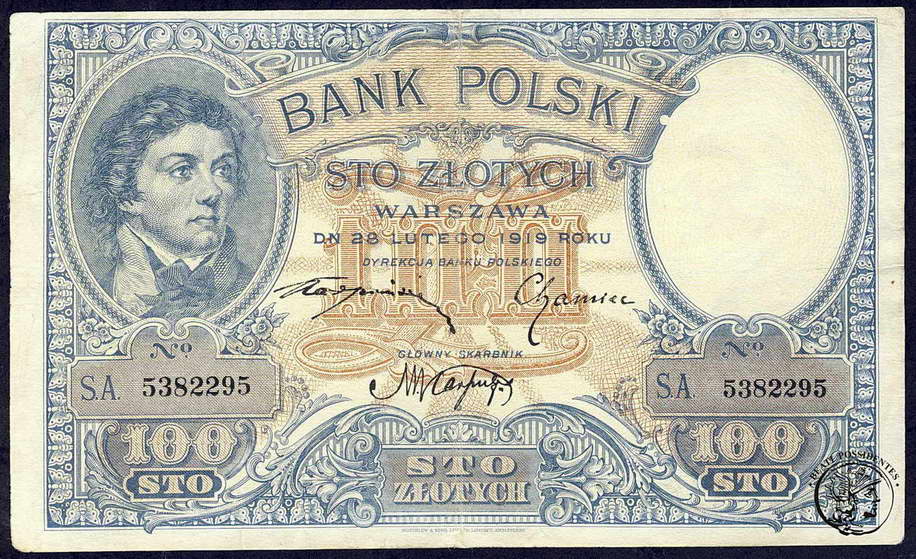 Polska 100 złotych 1919 seria S.A st.3-