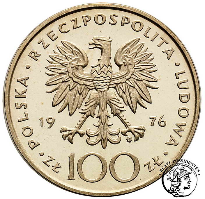 PRÓBA SREBRO 100 złotych 1976 Pułaski st.L-
