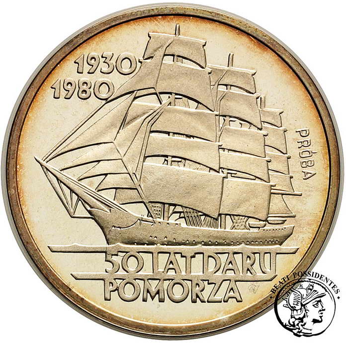 PRÓBA SREBRO 100 złotych 1980 Dar Pomorza st.L-