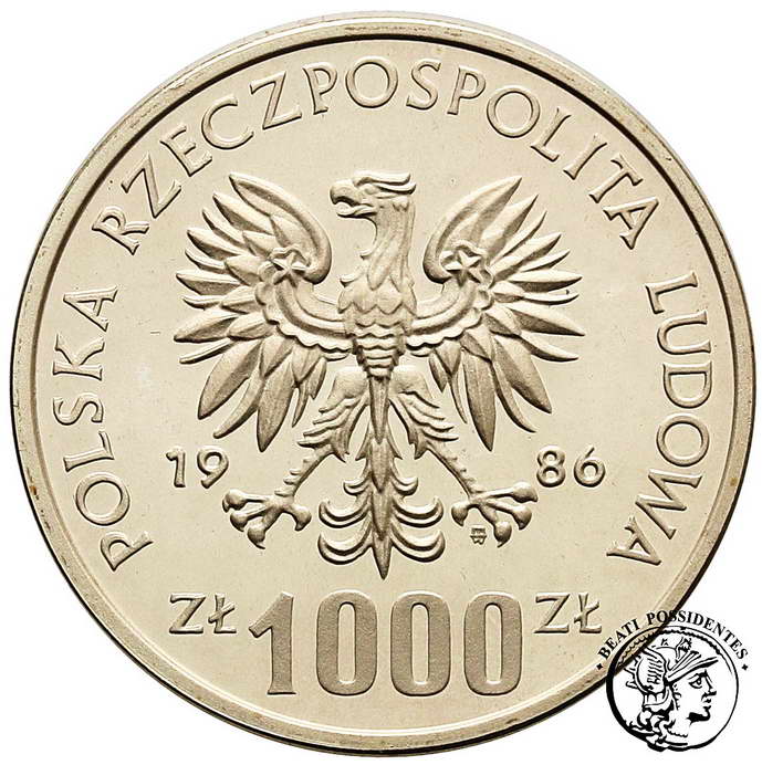 PRÓBA SREBRO 1000 złotych 1986 Sowa st.L