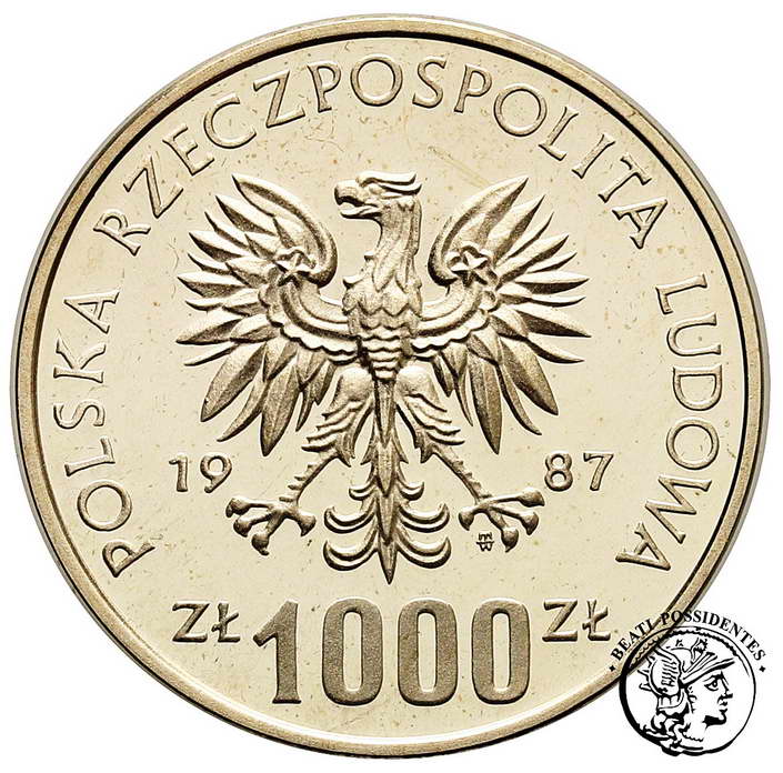 PRÓBA SREBRO 1000 złotych 1987 Łuczniczka st.L/L-