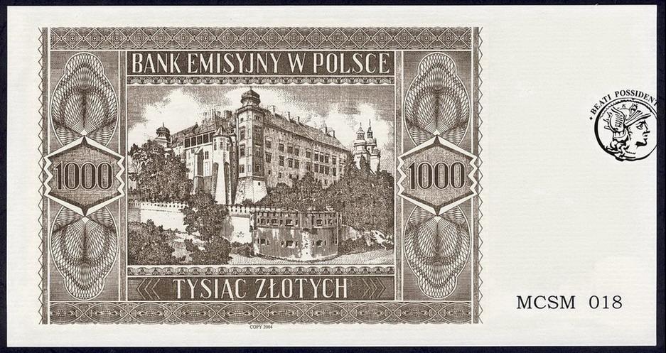 Polska 1000 złotych 1941 Rekonstrukcja st. 1
