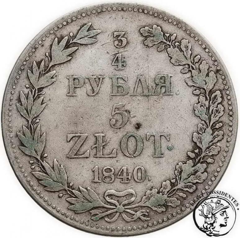 Polska 3/4 Rubla = 5 złotych 1840 MW st. 3