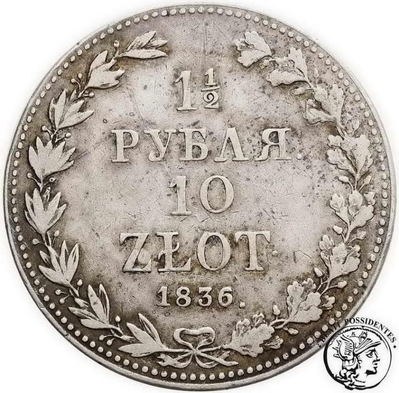 Polska 1 1/2 Rubla = 10 złotych 1836 MW st. 3