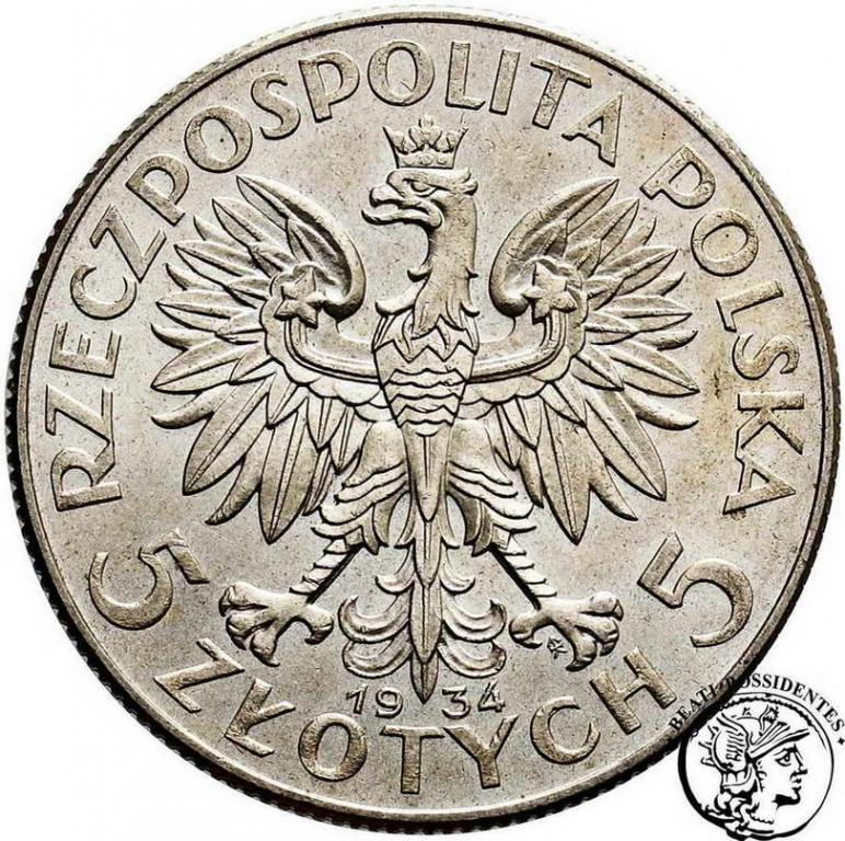 Polska II RP 5 złote 1934 głowa kobiety st.2